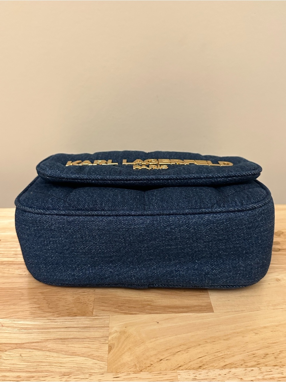 Karl Lagerfeld Quilted Dark Blue Denim Crossbody with Gold Logo - Picture 9 of 16